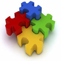 Corporate Identity - Image of yellow, red, blue and green puzzle pieces.