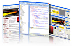 Website Cut and Build Process - Image of Photoshop, web page and expresion web.